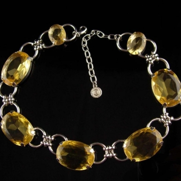 Vintage Signed RJ Graziano Citrine Crystal Gunmetal Couture Choker Necklace - Picture 6 of 16
